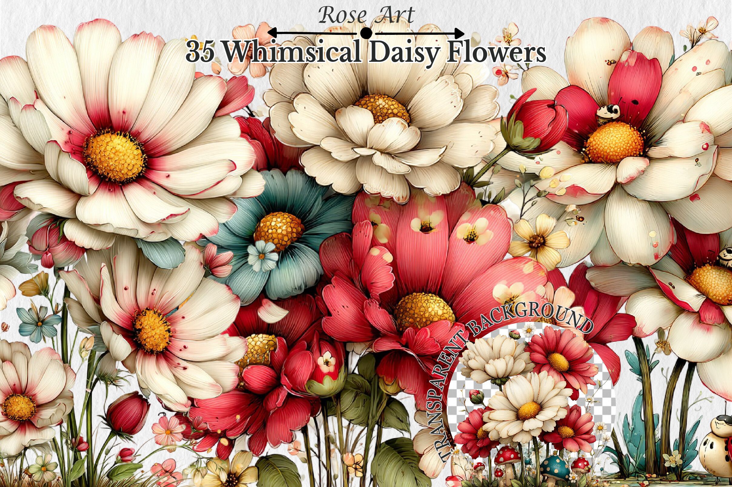 Whimsical Daisy Flowers Clipart