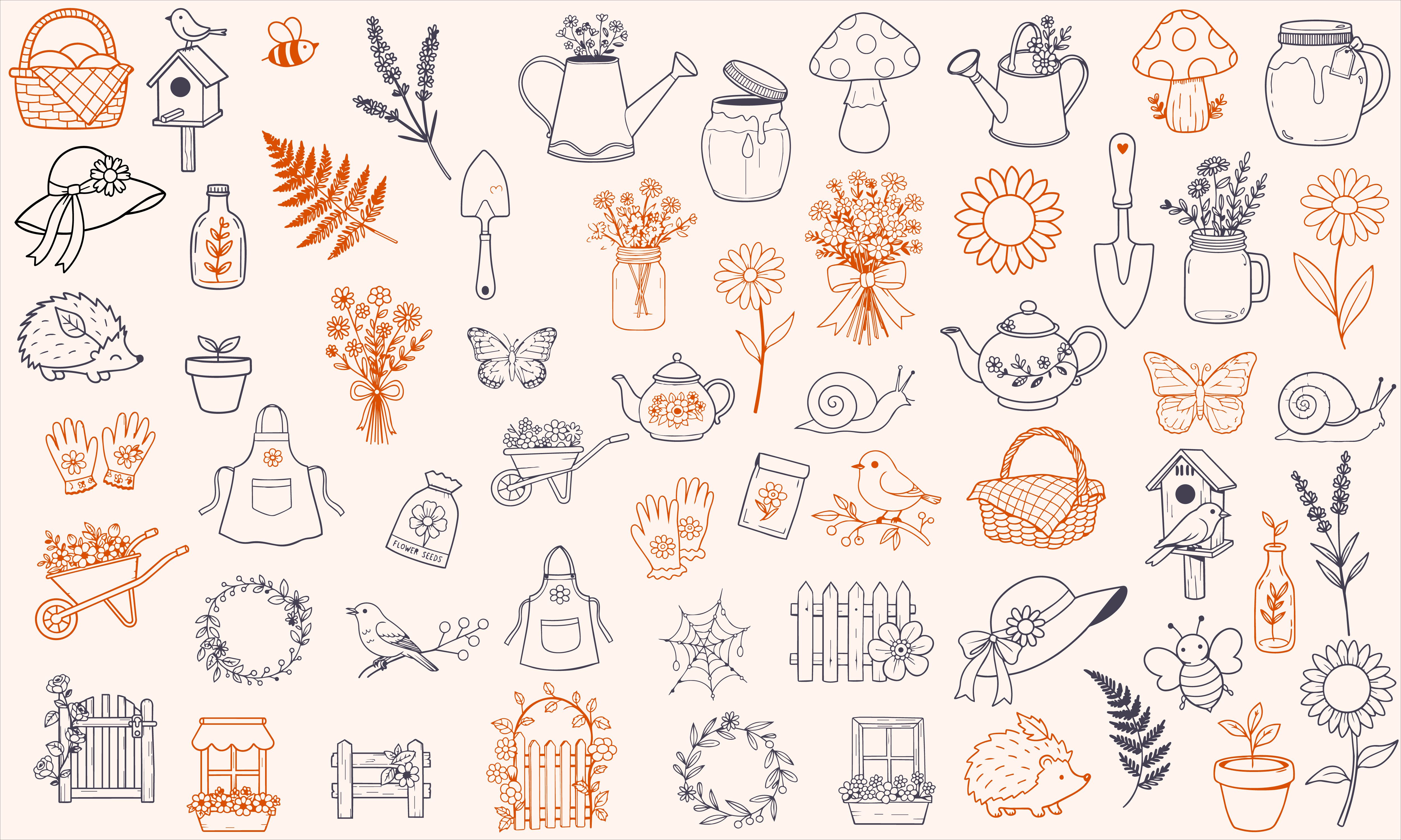 Cottagecore Garden Doodle Clipart Bundle