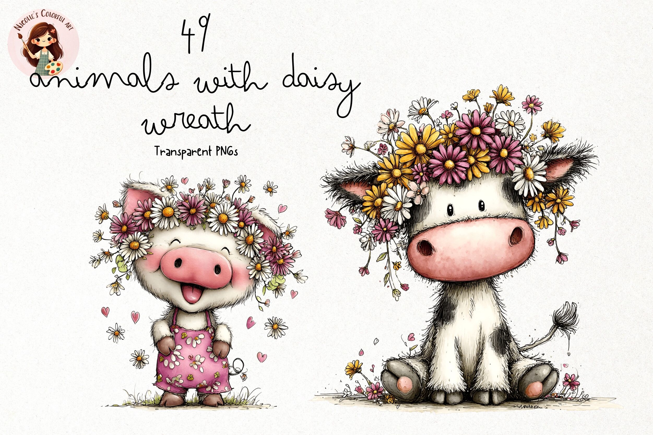 Cute Daisy Animals PNG Clipart