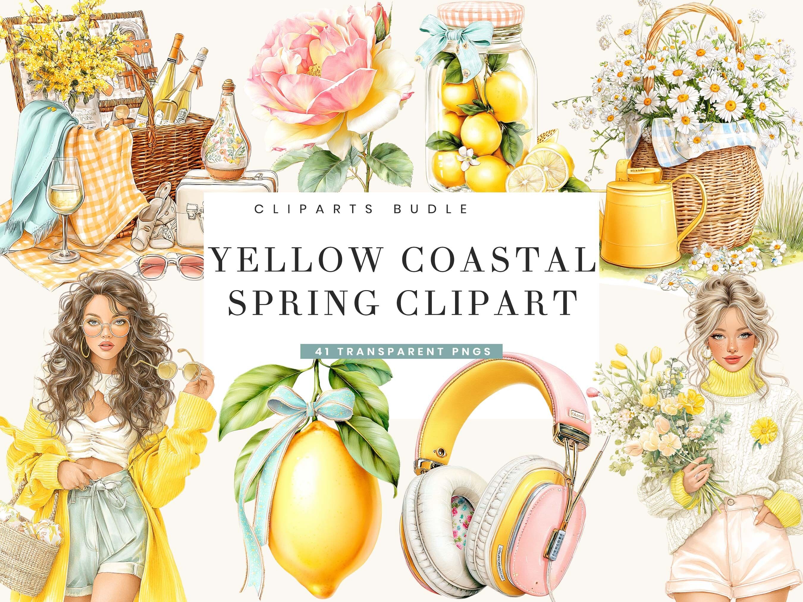 Yellow Coastal Spring Clipart Bundle