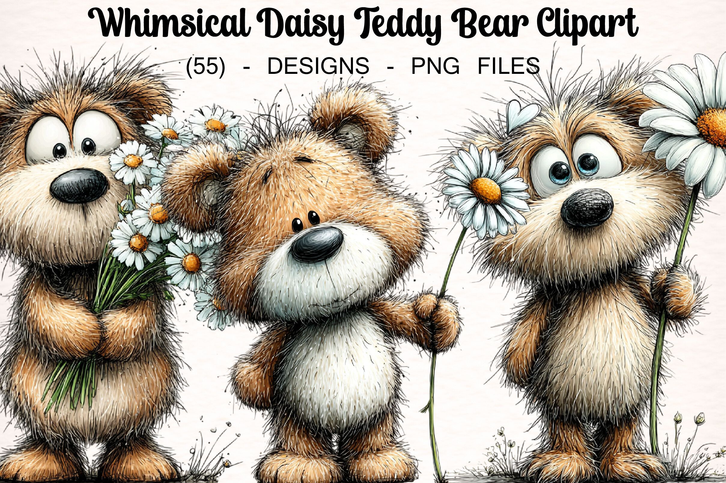 Whimsical Daisy Teddy Bear Clipart